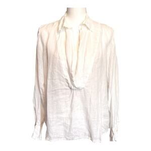 CP Shades White Linen Tunic Top V Neck Long Sleeve Small